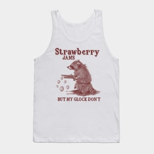 Strawberry Jams But My Glock Dont Shirt, Funny Raccon Meme T Shirt, Retro Raccoon Tank Top